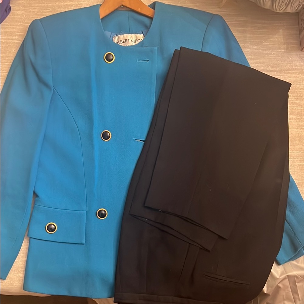 Albert Nipon Blue and Black Women’s Blazer and Harve Bernard Pants Set